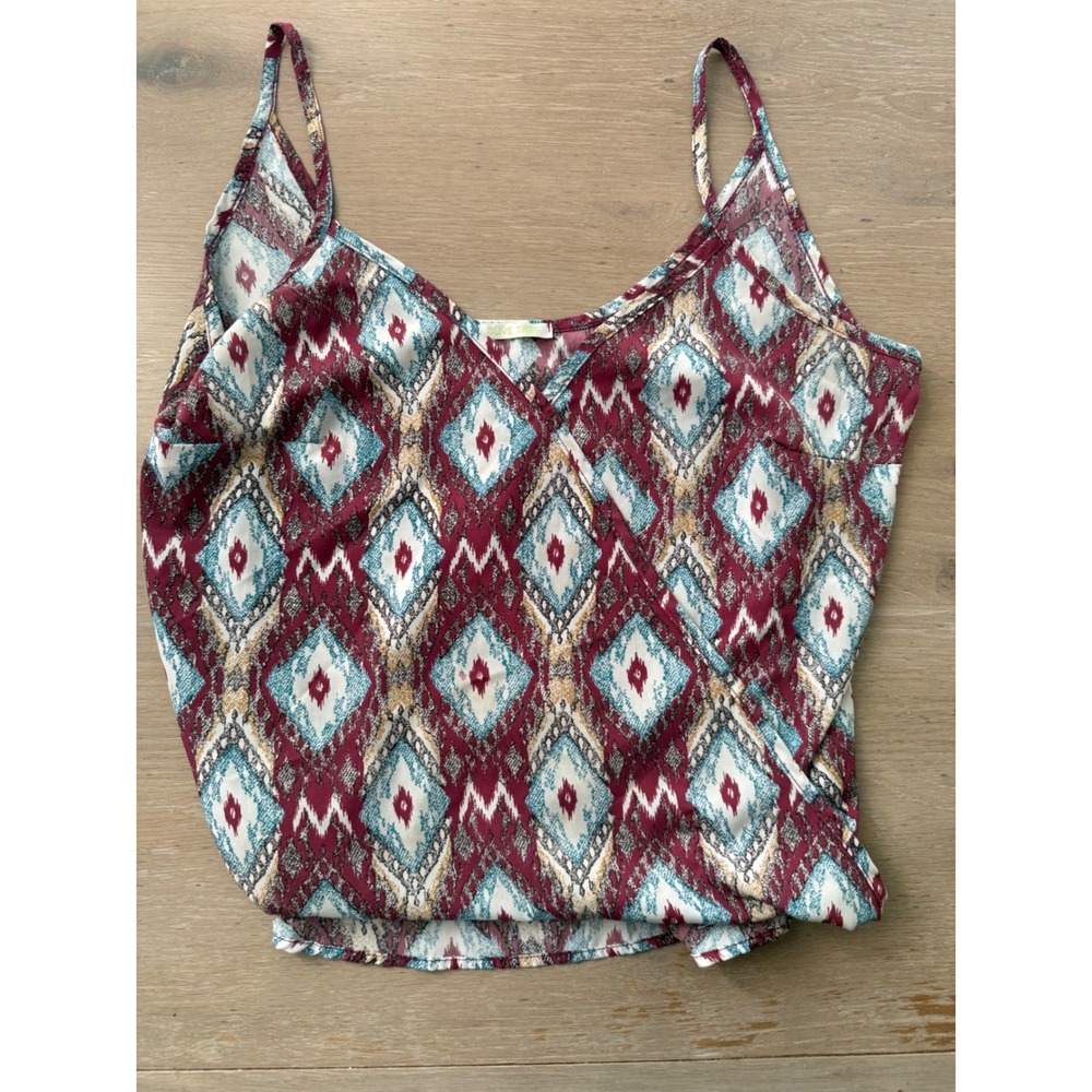 Olive Tree Womens Ikat Diamond Geometric Camisole Top Burgundy‎ Teal Boho Small